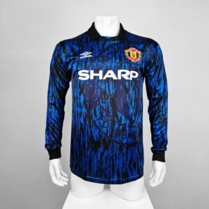 1993 Manchester United Away Blue Long Sleeve Retro Jersey